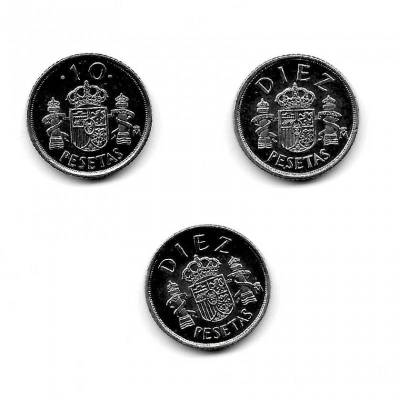 3 Coins Spain 10 Pesetas Years 1983 1985 1999 Uncirculated