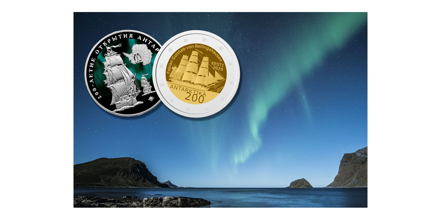 Monedas conmemorativas del 200 aniversario del descubrimiento de la Antártida 