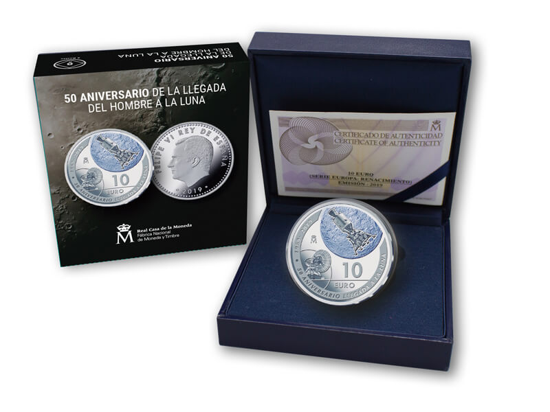 Monedas conmemorativas del 50 aniversario de la llegada a la luna.